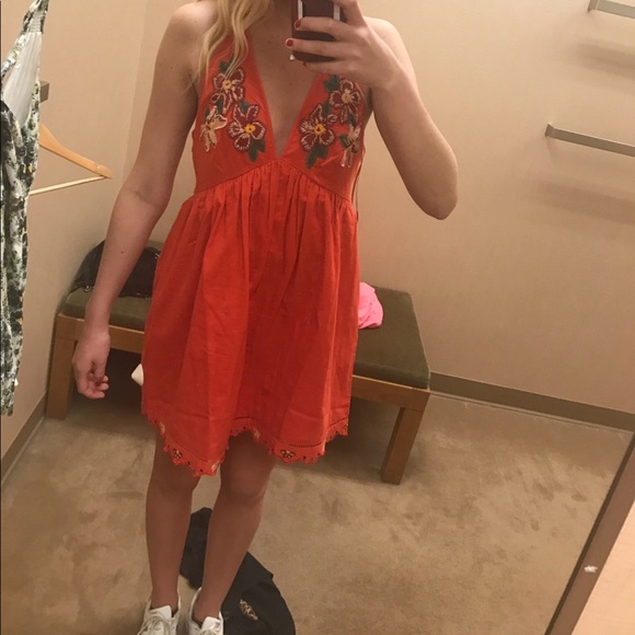 FREE PEOPLE Orange floral mini dress - Picture 2 of 2